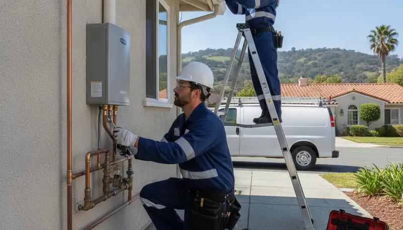 San Mateo, CA plumbing repair technician fixing a residential pipe leak