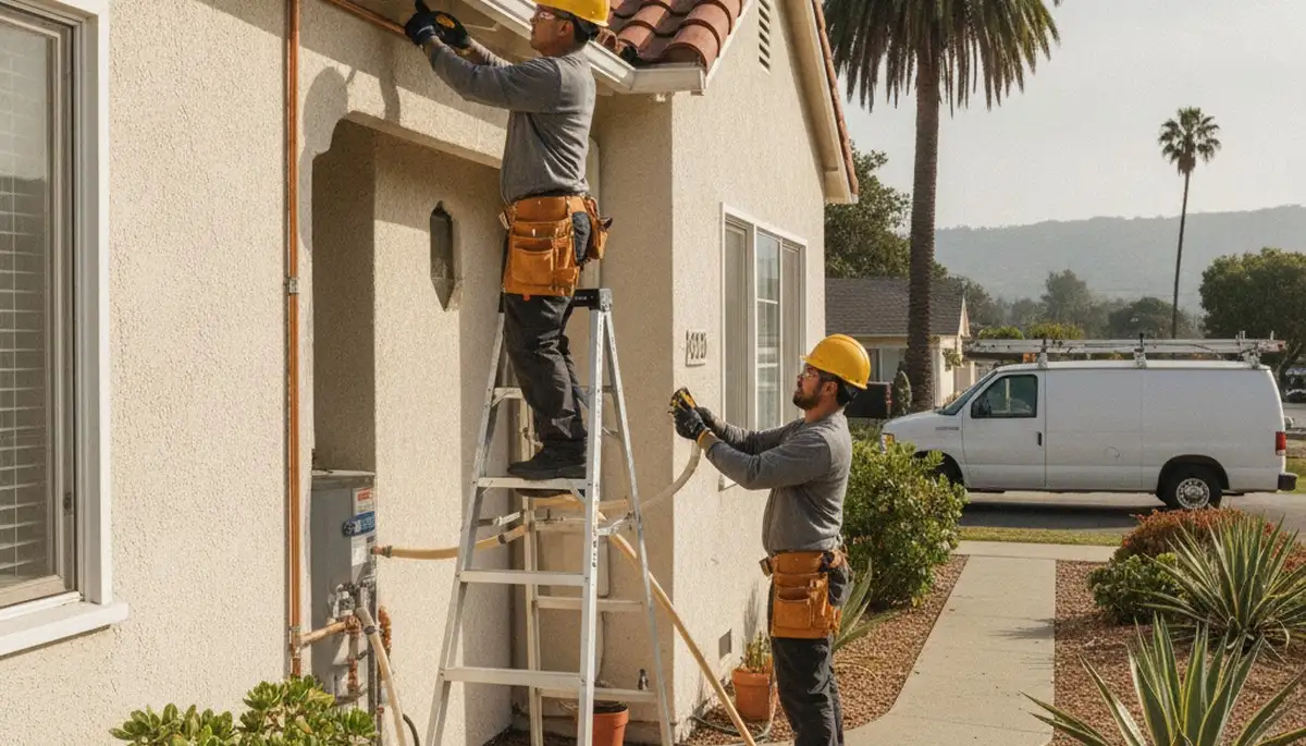 San Mateo, CA plumber repairing a residential leak for plumbing service at PlumberSanMateoCA-New.com