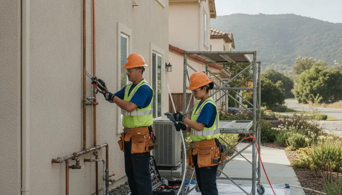 Plumber repairing a leak in San Mateo, CA for plumbing repair service