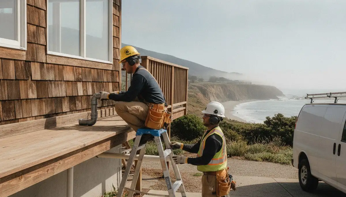 San Mateo, CA plumbing repair technician servicing a residential pipe leak