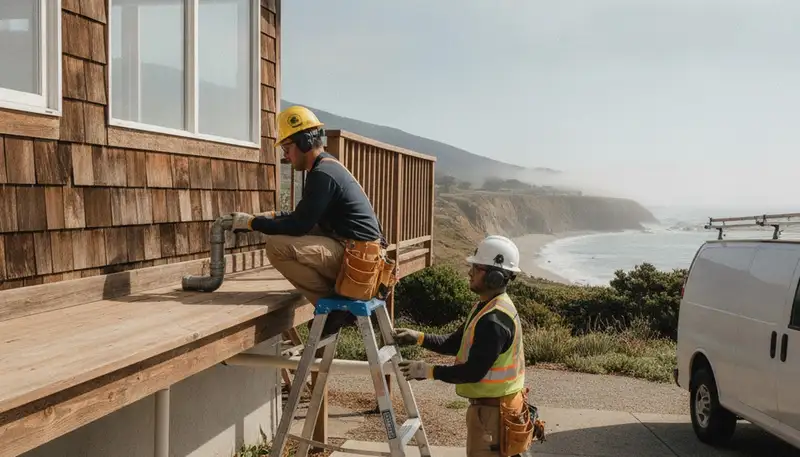 San Mateo, CA plumbing repair technician servicing a residential pipe leak