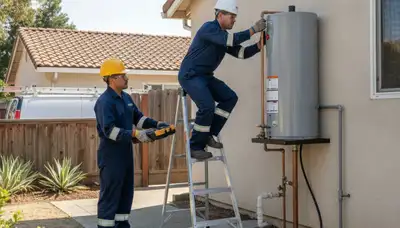 Plumber repairing plumbing system in San Mateo, CA for local residential service