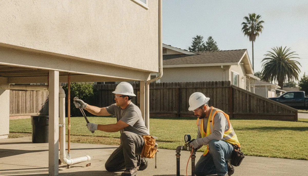 Plumber repairing a pipe in San Mateo, CA for plumbing repair service