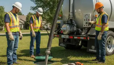 Septic pumping service truck in San Mateo, CA for residential plumbing repairs