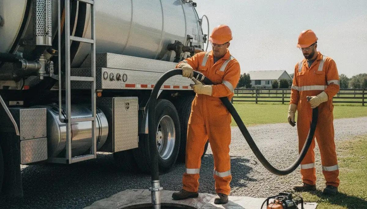 Septic pumping service truck in San Mateo, CA for residential plumbing repair