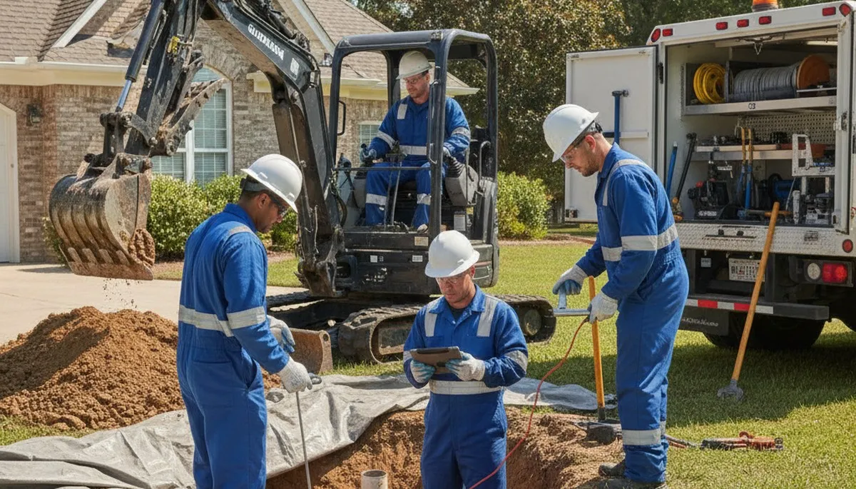 Septic repair technician servicing a San Mateo, CA home for On Call Plumbers