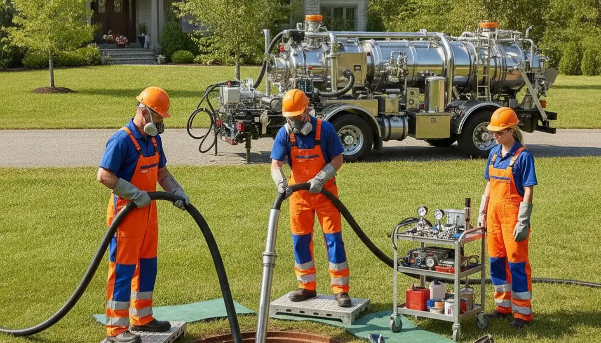Septic tank cleaning truck for San Mateo, CA homes, showing professional plumbing service prep