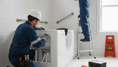 San Mateo, CA plumber installing a walk-in tub for safer, accessible home bathing