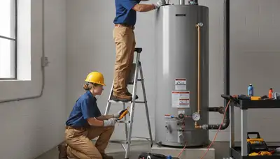 Water heater repair technician servicing a San Mateo, CA home water heater system