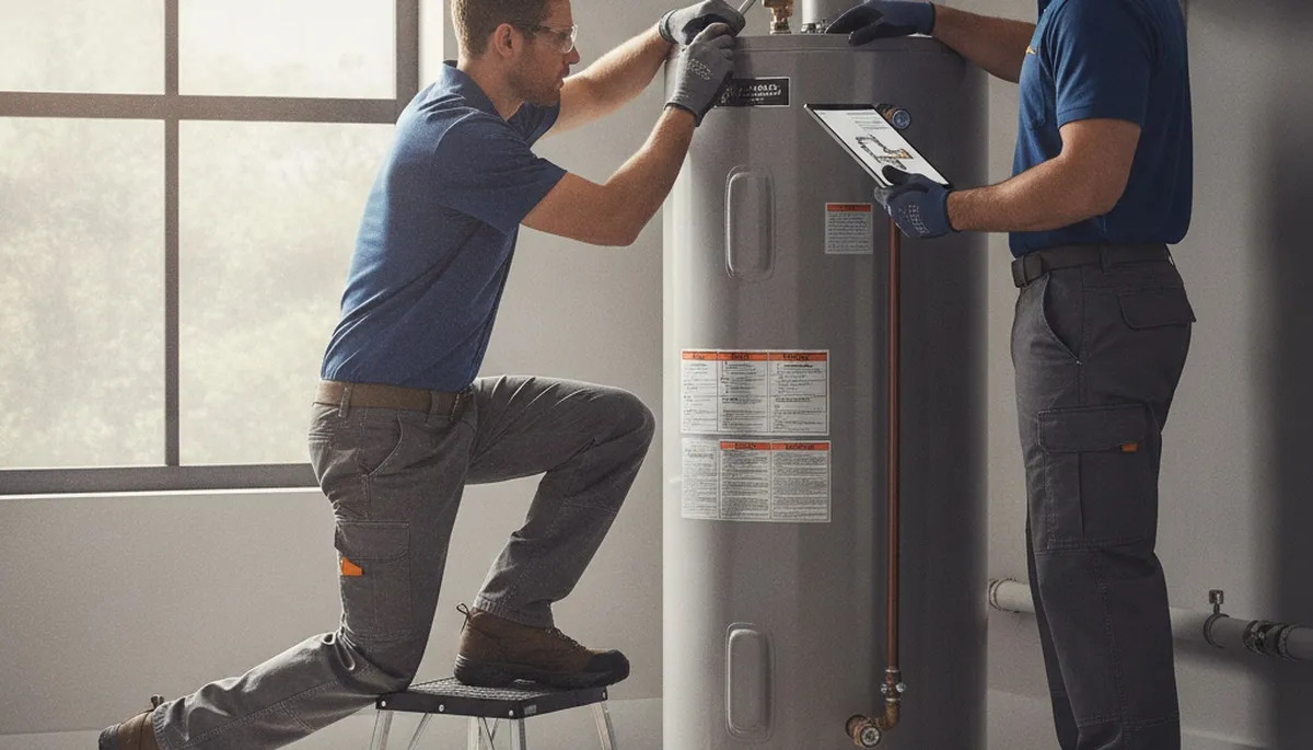 Water heater repair technician servicing a San Mateo, CA home water heater