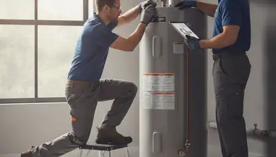 Water heater repair technician servicing a San Mateo, CA home water heater